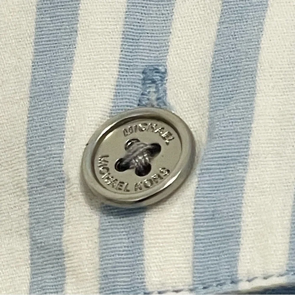 Michael Kors Light Blue and White Striped Half Zip-Up Tunic Blouse Size M